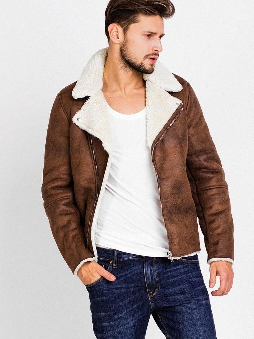 Faux Suede Jacket For Men Brown Biker 