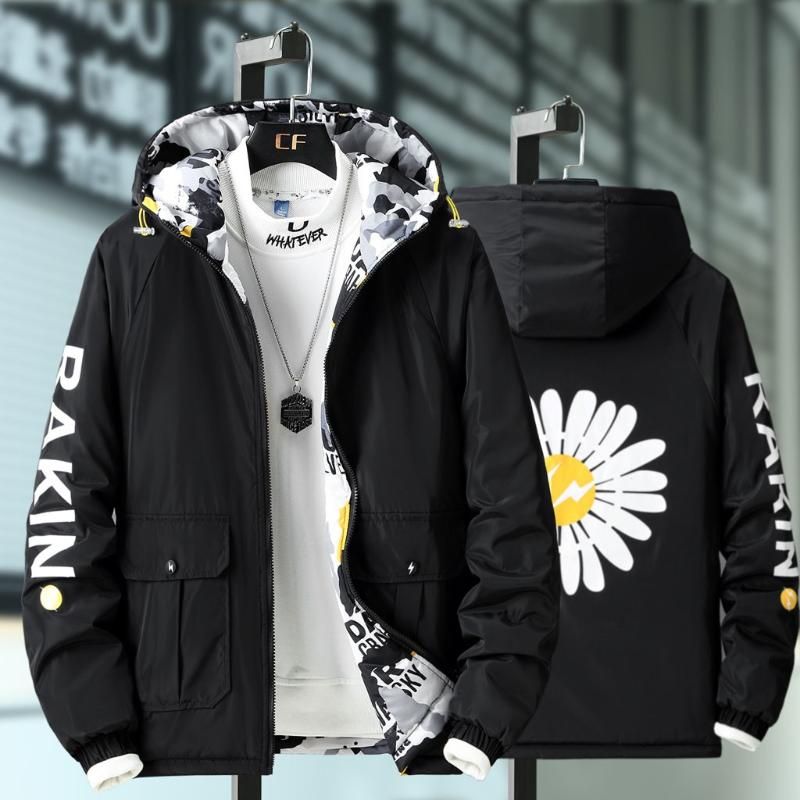 Piumino da uomo giacca invernale con graffiti con cappuccio cappotto  antivento Streetwear giacca nera hip hop oversize per uomo, Nero , L :  : Moda