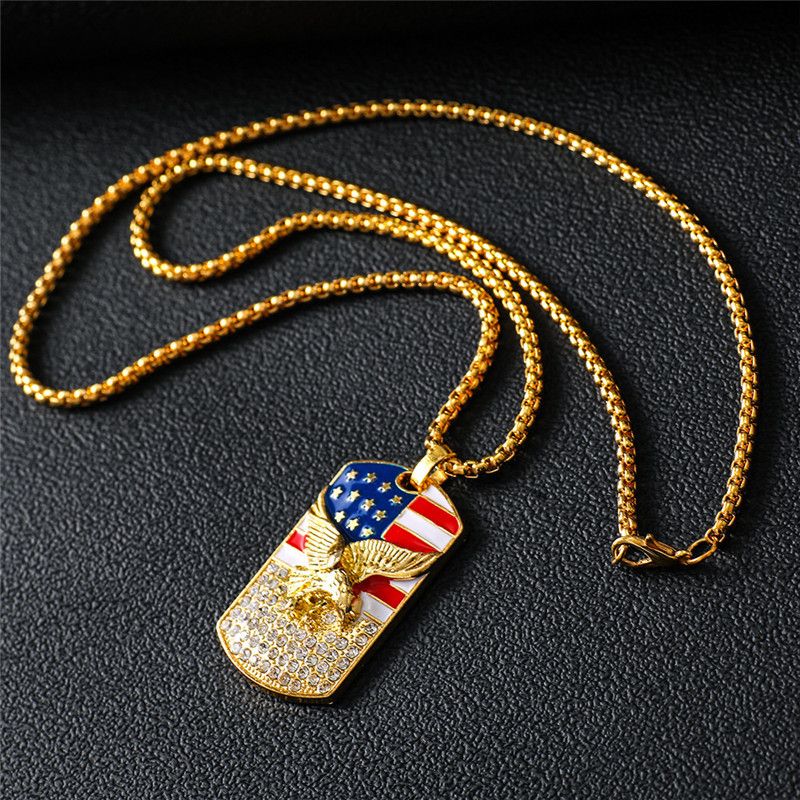 Accesorios Collar Oro Del Cuello De Hiphop Cadena De La Manera Oro De La Bandera Americana De Eagle Colgante Militar Soldado De Los Hombres De De 2,1 € | DHgate