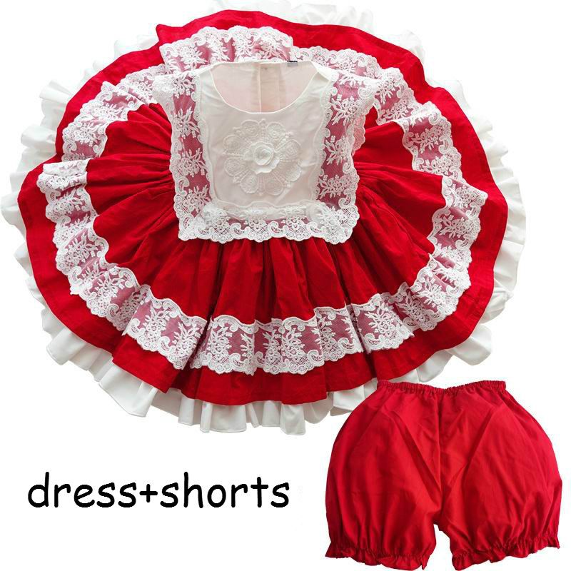 Español Style niños vestidos para niñas sin mangas rojo de la princesa  vestidos de las muchachas
