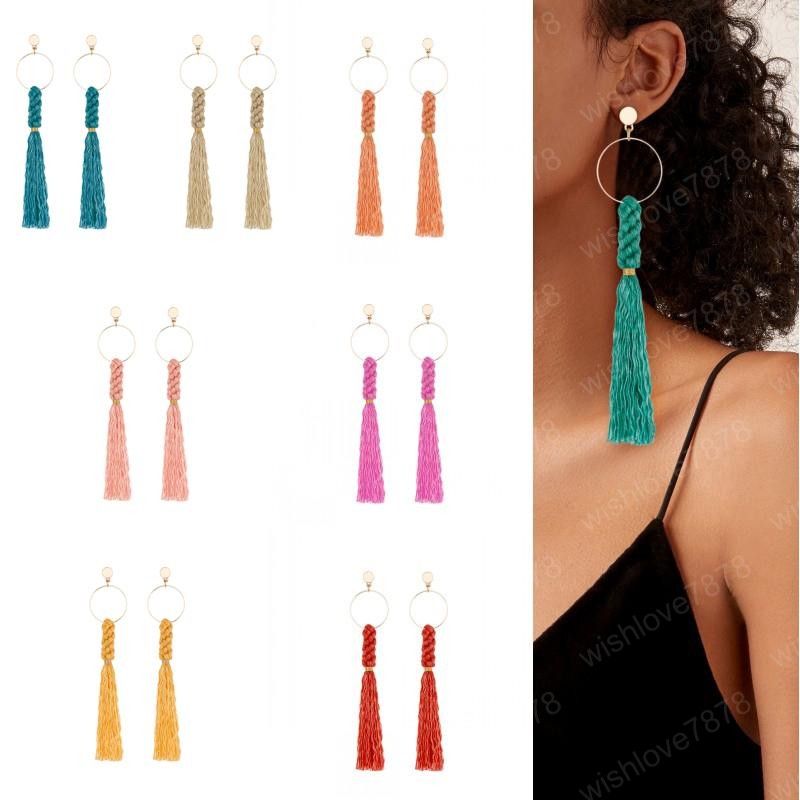 Pendientes De Borla De Algodón De Borla De Cuerda Larga De Pendientes De Borla De Algodón De Borla De Cuerda Larga De