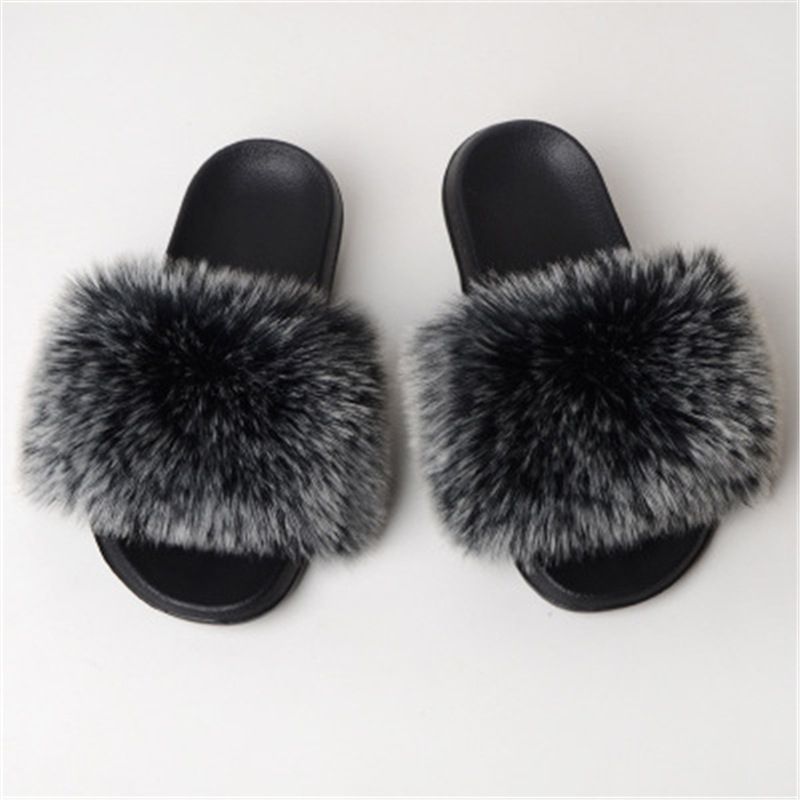 Casual Fashion Fur Sandals Slider Wo Real Fur Slippers Wholesale Furry Cute Ffy Home Summer ...