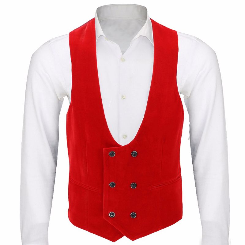 2020 Red Velvet Men Vest With Double Breasted One Piece Man Suit
