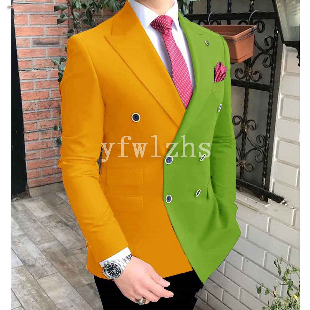 Mens Suits Casual 2Piece Double Breasted&Pockets Tuxedos Blazer+Pants Groomsmen 