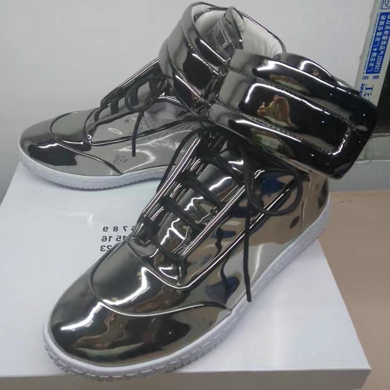maison martin margiela red & silver high top trainers