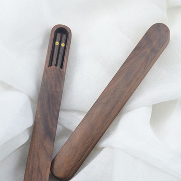 High Grade Black Walnut Wooden Chopstick Box Set Portable Travel