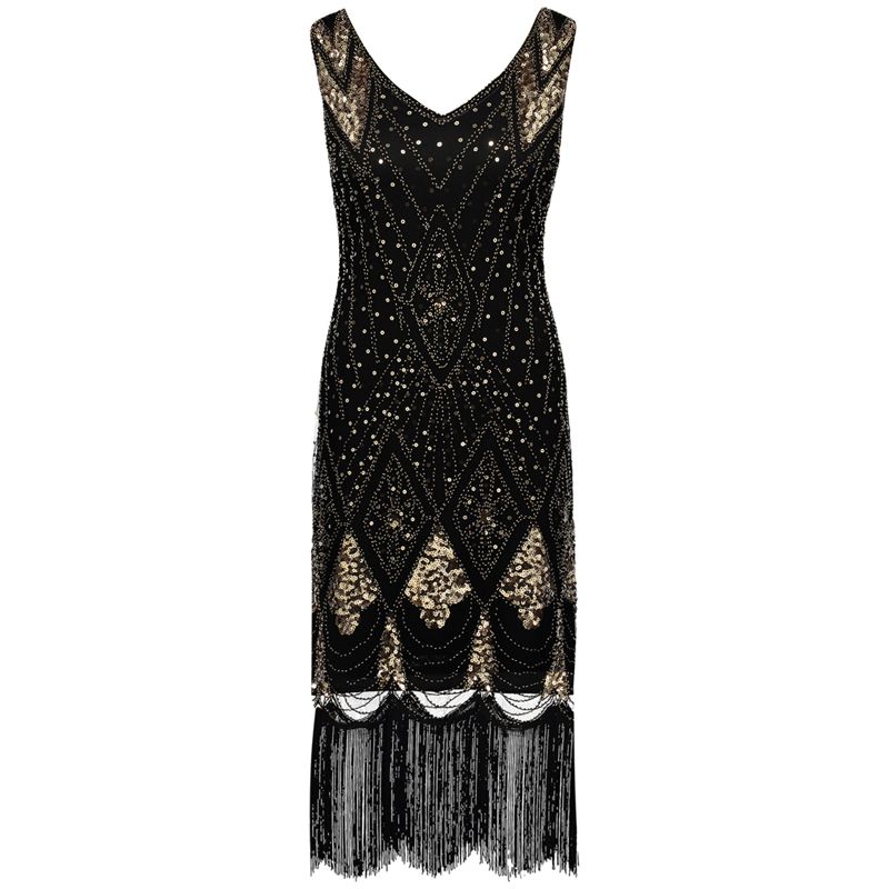 1920s Flapper Dress Gatsby Charleston Art Deco Sequin Fringe Party Women Dresses