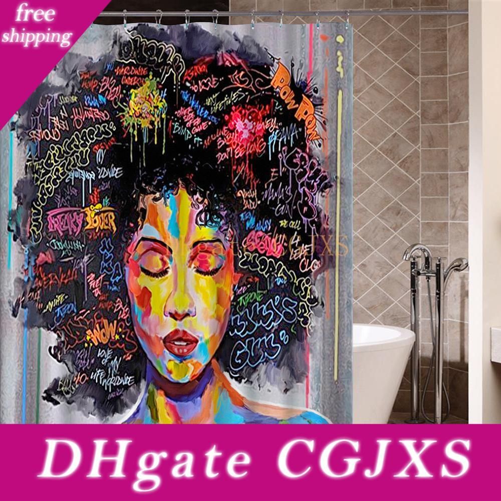 2020 New Design Art Design Graffiti Art Hip Hop African Girl With Black Hair Big Earring With Modern Building Shower Curtain For Bathroom Decor From Faone24 21 87 Dhgate Com