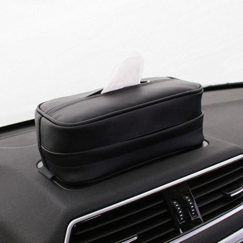 black leather tissue box holder