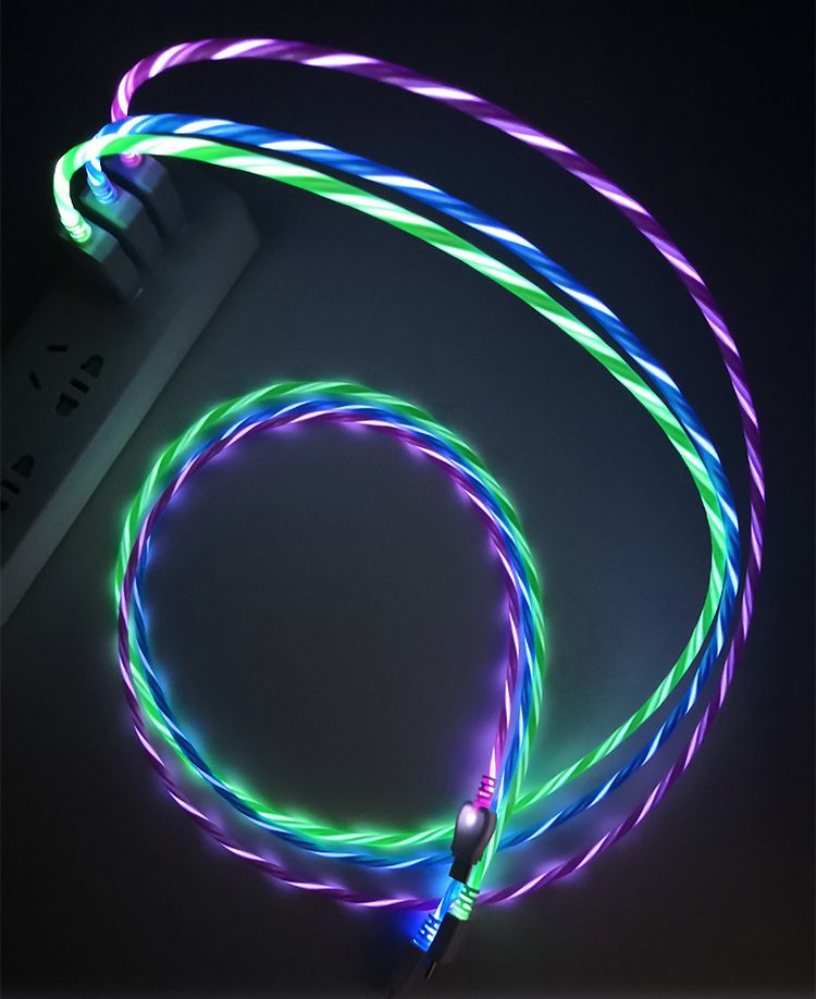 Fast Flowing Led Charging Cable Color Rainbow Color Led Charging Cable For Android 1m Led Usb
