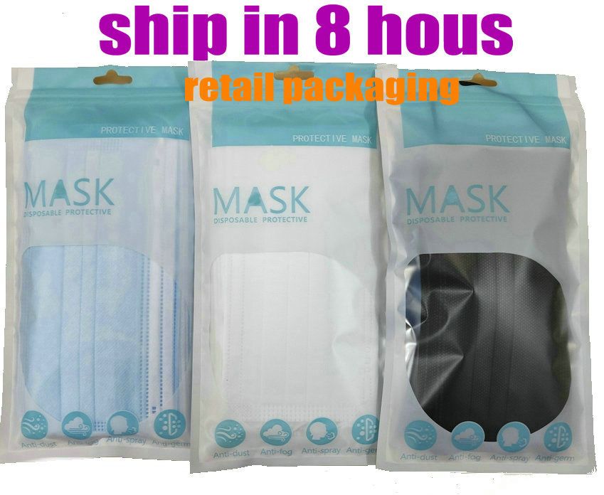 10Pcs retail package mouth mask Disposable Black blue Face Masks Non-Woven Mask Anti-Dust 3 layer Activated carbon protective adult