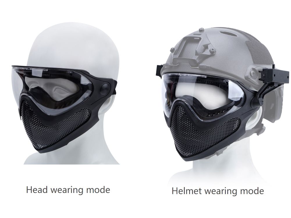 Airsoft Paintball Tactical Safety Protective Full Face Mask Anti-Fog Goggles Set 