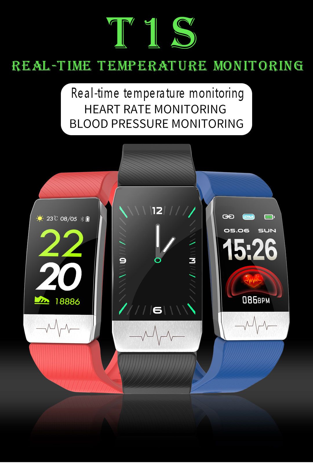 Compre T1S Relógio Inteligente Pulseira Medida Temperatura Corporal Medir A  Pressão Arterial De Oxigênio Heart Rate Monitor Saúde Inteligente Pulseiras  Barato | Entrega Rápida E Qualidade | Pt.Dhgate