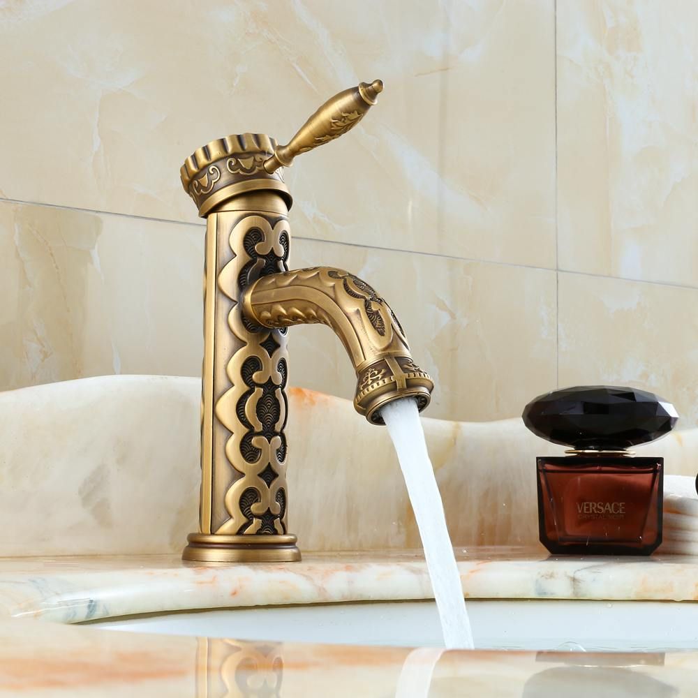 Robinet de lavabo d'évier de salle bain Fini laiton du robinet d'eau laiton 