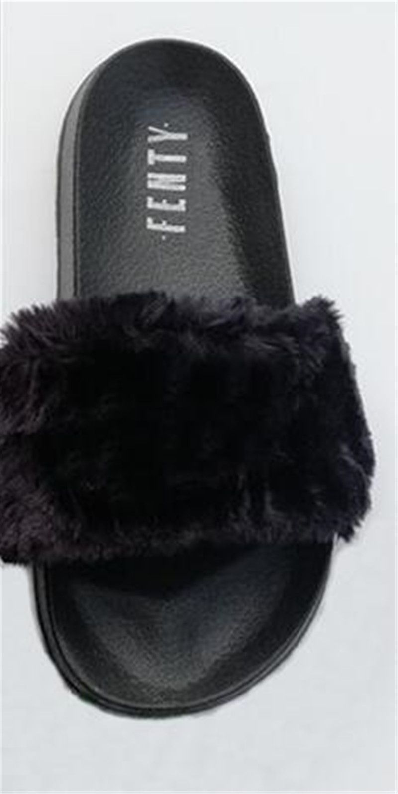 black fur slippers