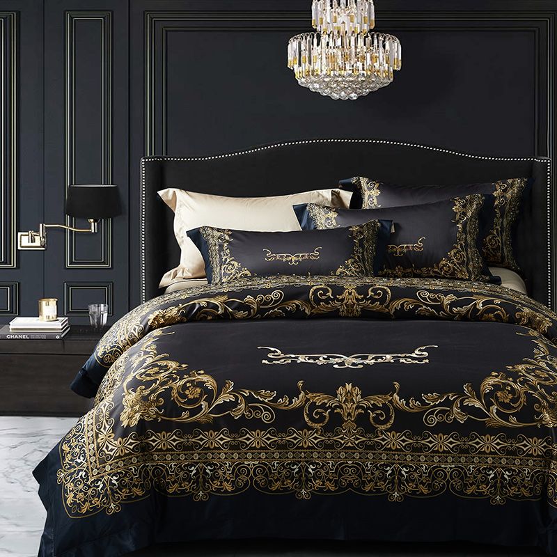 Luxury Black And Gold Bedding Set 100s, Gold Bedding Sets King Size
