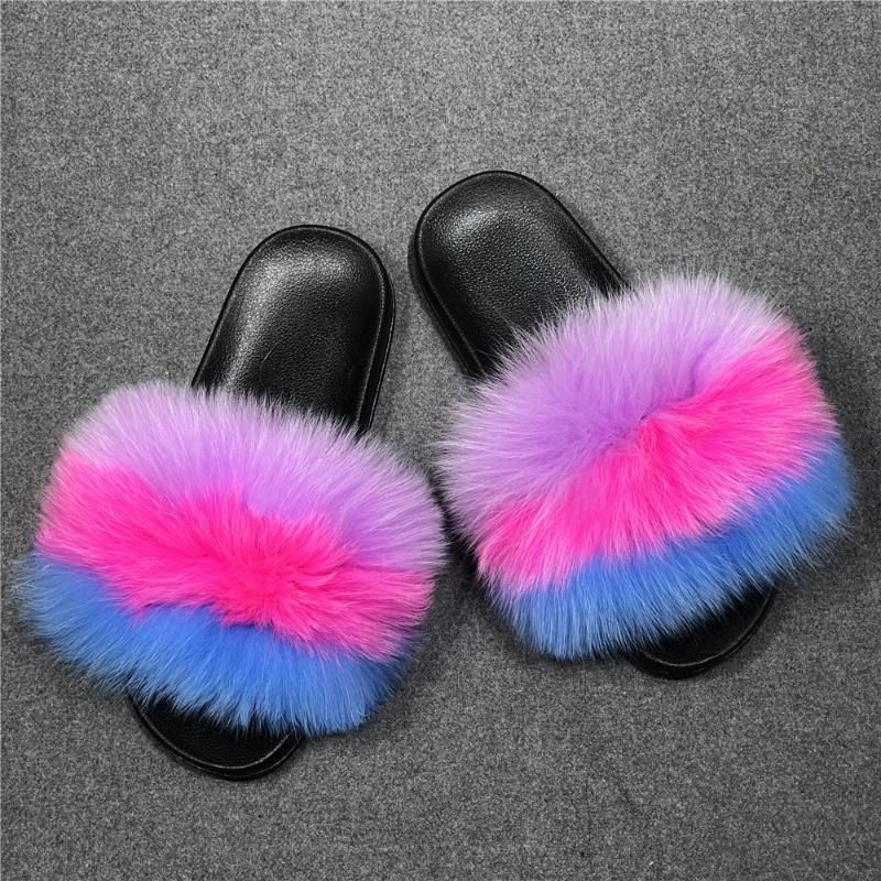 rainbow fuzzy slippers