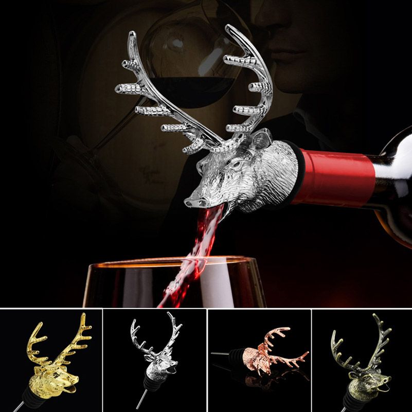 2021 Deer Head Wine Pourer Creative Deer Head Wine Bottle Cork Pourer Stopper Deer Stag Wine