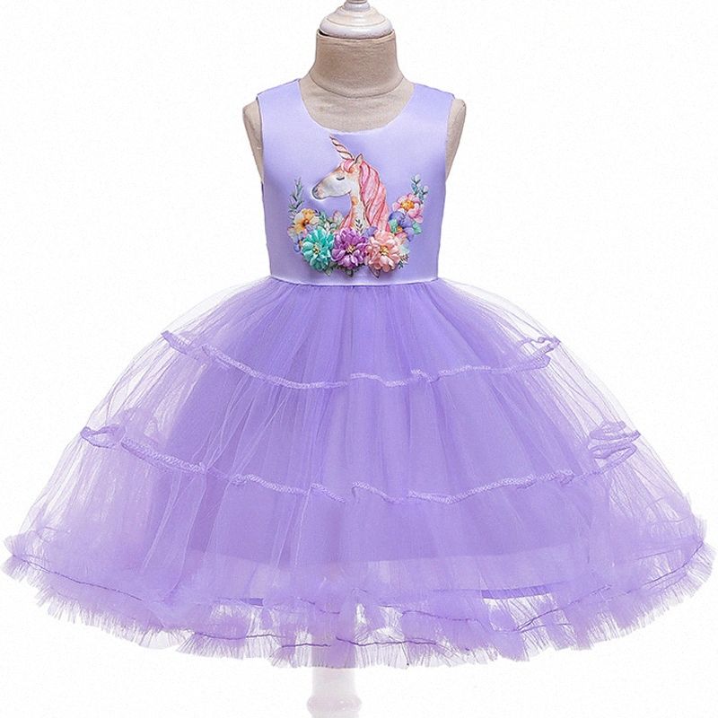 Unicornio niños vestidos para niñas niños traje de la princesa cumpleaños del vestido de la del satén por 2 3 4 5 6 7 8 9 10 Años Tutu vestidos H83F #