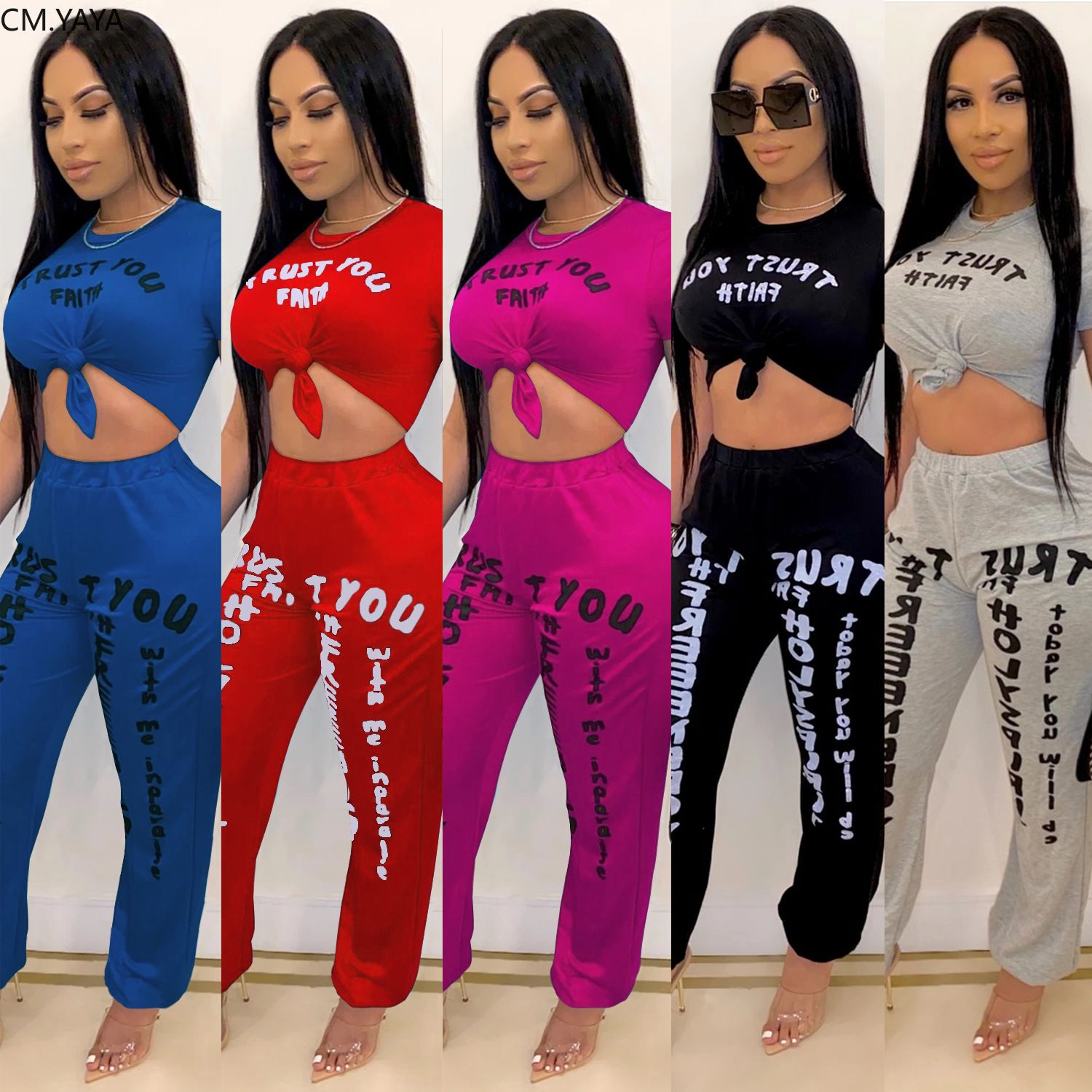 Faith Print Tracksuits O Neck Tee Tops 