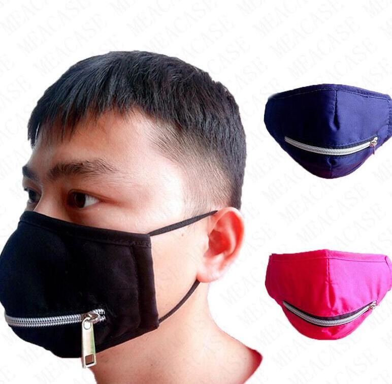 2020 Zipper Face Mask Washable Eat Drink In Public Masks Zip Solid