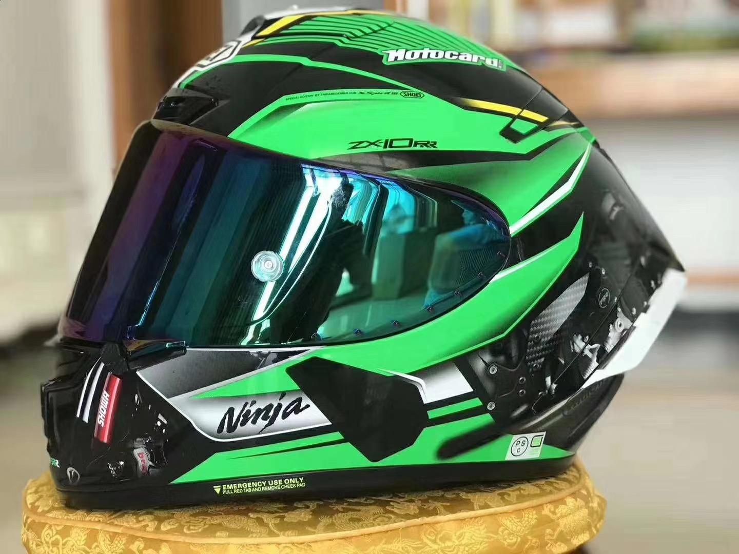 La cara llena X14 Kawasaki verde casco de la motocicleta anti-vaho visera de