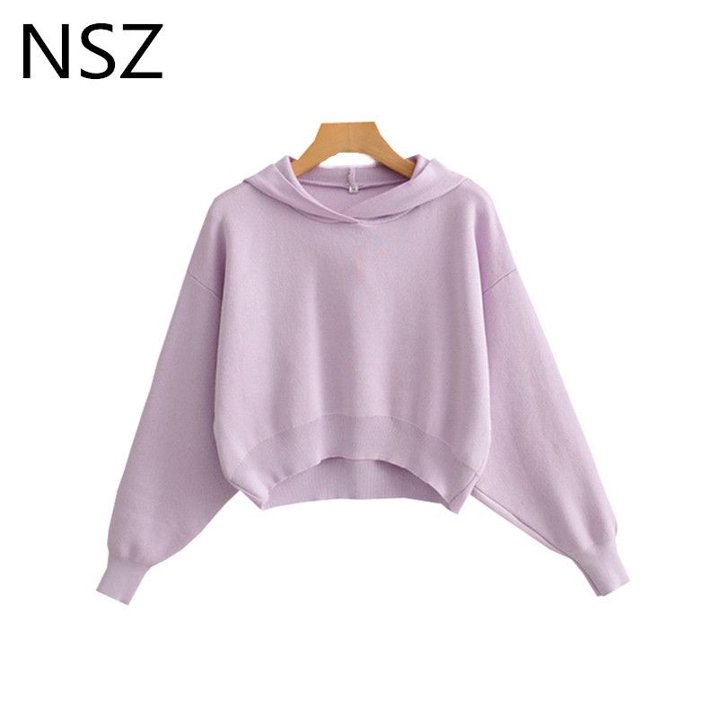 Compra NSZ Hecha Punto Crop Top Sudadera Con Capucha De Manga Larga  Sudaderas Con Capucha De Las Señoras Jumper Prendas De Punto Jerseys Sweat  Lila Kpop Ropa T200722 Barato | Entrega Rápida