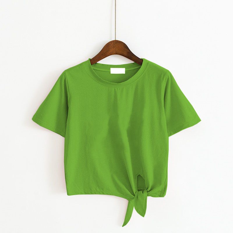 Green White T Shirt Plain Short Sleeves T Shirt Summer Crop Top Casual ...
