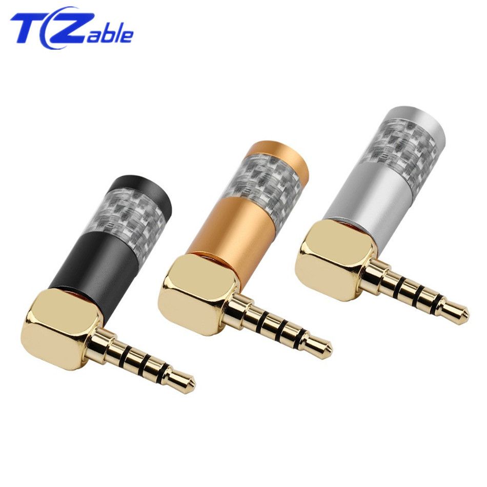 Conector jack de 3,5 mm conectores de enchufe de audio estéreo de 4 polos Adaptador de alambre de 90 grados para del enchufe masculino para el auricular cable de soldadura