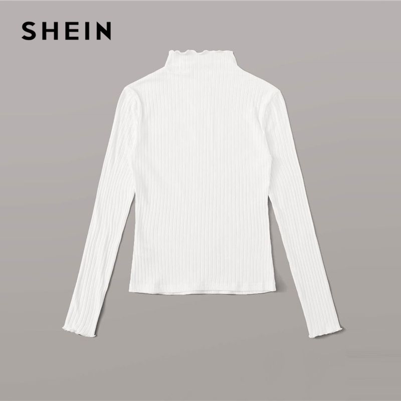 Acquistare Shein Stand Solida Del Collare Lattuga Trim MAGLIA Maglietta  Donne Tees 2020 Autunno Manica Lunga Elegante Signore Dellufficio Magliette  Economico | Consegna Veloce E Qualità | It.Dhgate