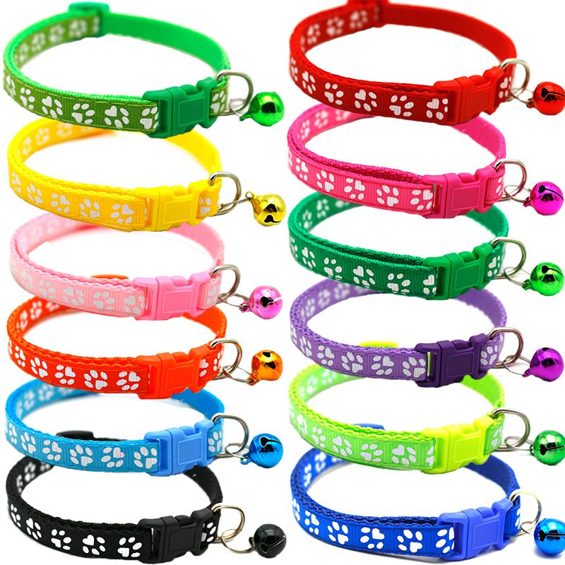 2021 Pet Cat Collar Cute Paw Print Cat Bell Collar Adjustable Nylon