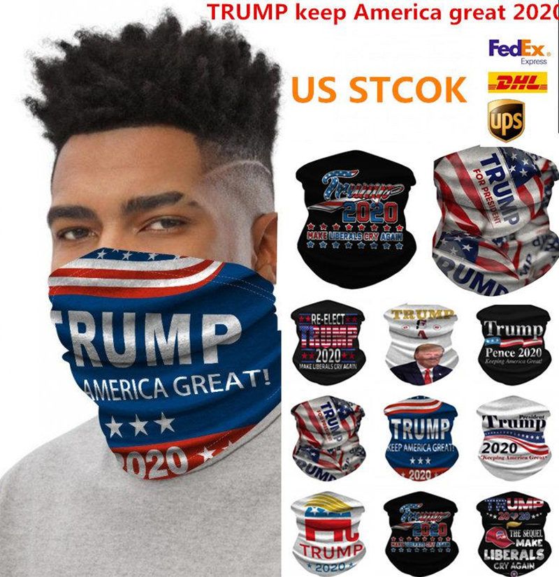 Maschere US STOCK Sciarpa di riciclaggio unisex Bandana Moto Sciarpe Foulard collo maschera di protezione esterna Trump Keep America Grande 2020 Sciarpe FY9156