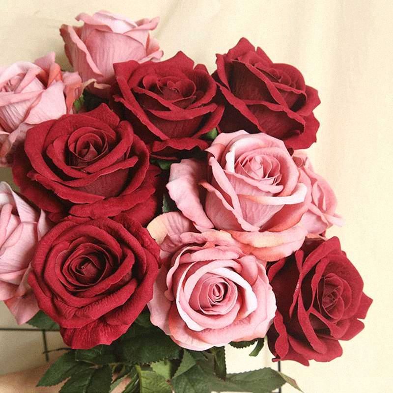 10pcs flores artificiais rosas vermelhas noiva do casamento Bouquet  falsificação flor de suprimentos decor dia dos