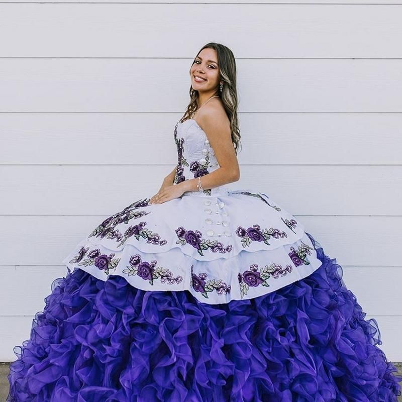 strapless open back dress Purple Quinceanera Dress with Long Sleeves main image 1