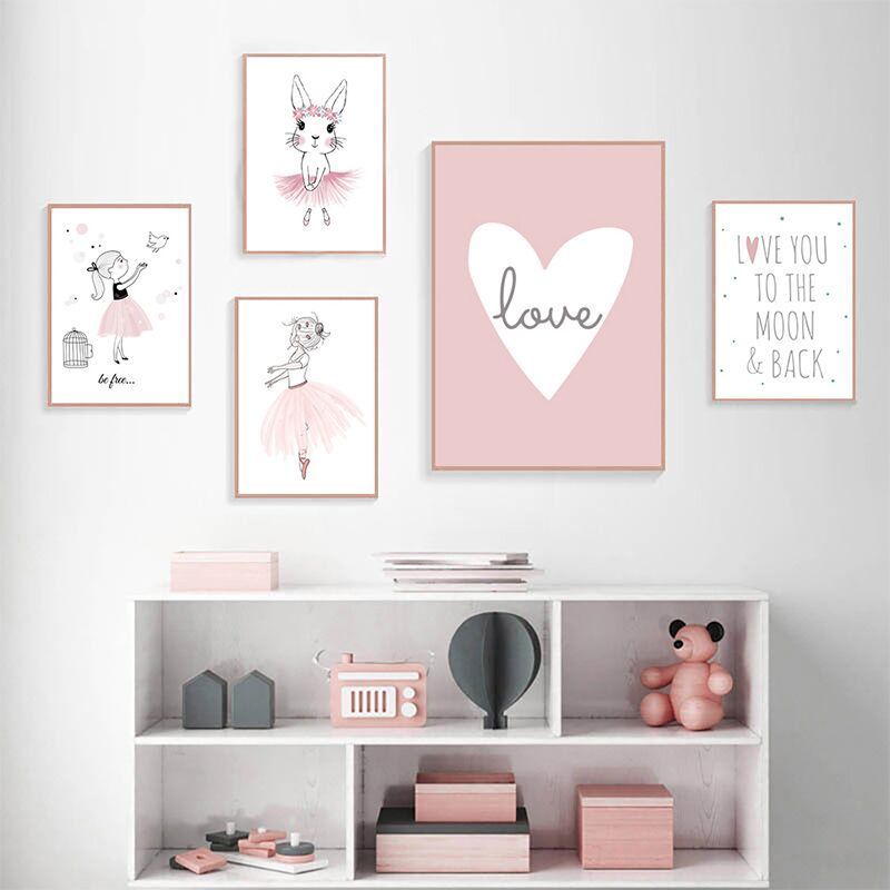 2021 Kids Room Poster Pink Rabbit Children Poster Baby Room Decor Nursery Wall Art Canvas Painting Prints Ballet Girl Bedroom Picture From Haloqueen 6 59 Dhgate Com dhgate com