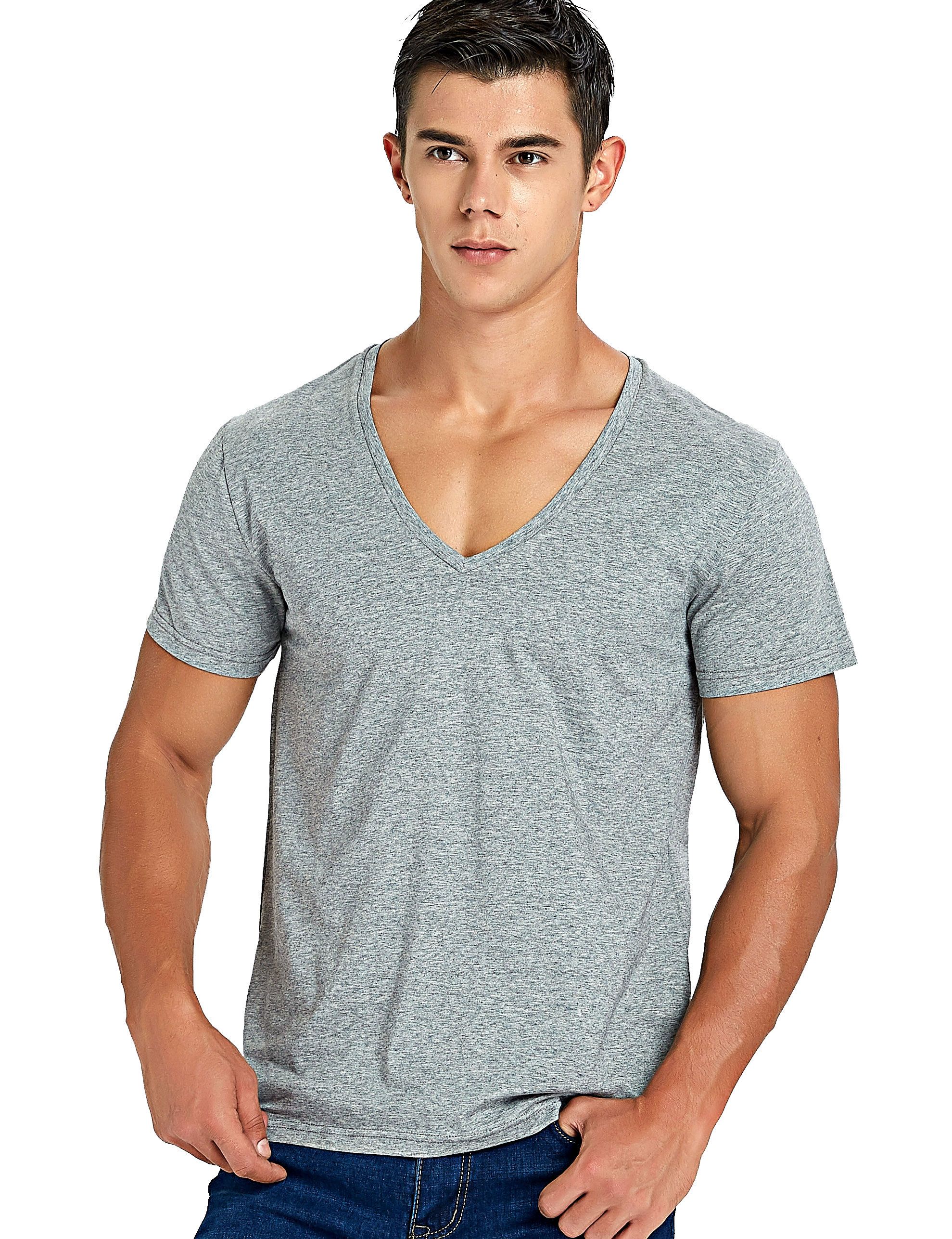 mens low v neck t shirts