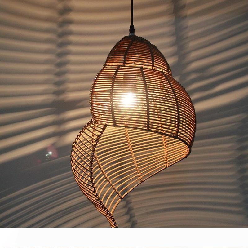 Rattan Conch Bamboo Weaving LED Pendant Light Chandelier Kitchen Ceiling Lamp