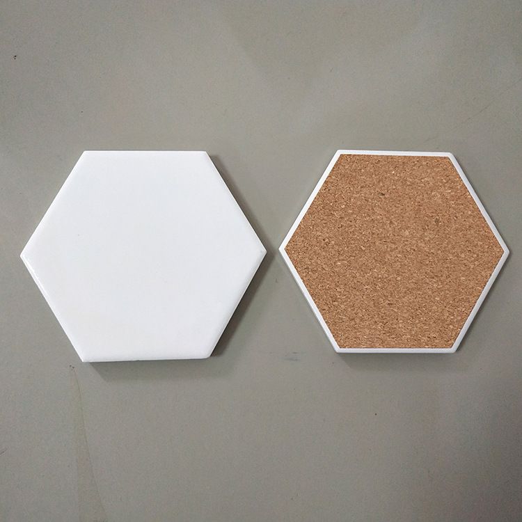 2020 Sublimation Blank Bright Light Hexagon Ceramics Coaster 10.8*9.5cm