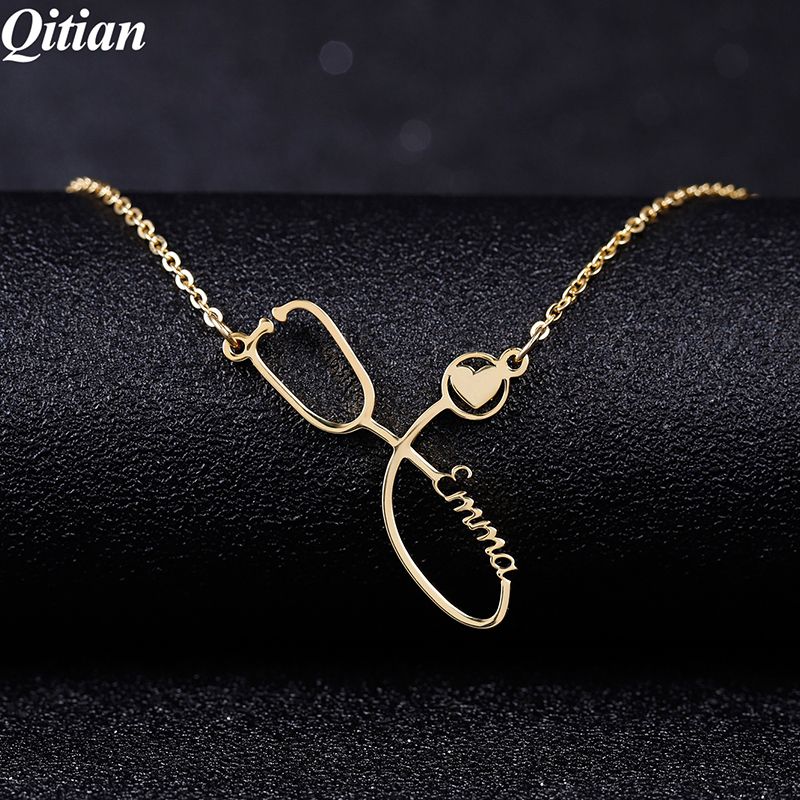 Novelista Turbina Así llamado Collar personalizados Collar de acero inoxidable Estetoscopio Nombre personalizado Collares para mujeres Enfermeras y Joyas de Novelista Turbina Así llamado Collar personalizados Collar de acero inoxidable Estetoscopio Nombre personalizado Collares para mujeres Enfermeras y Joyas de