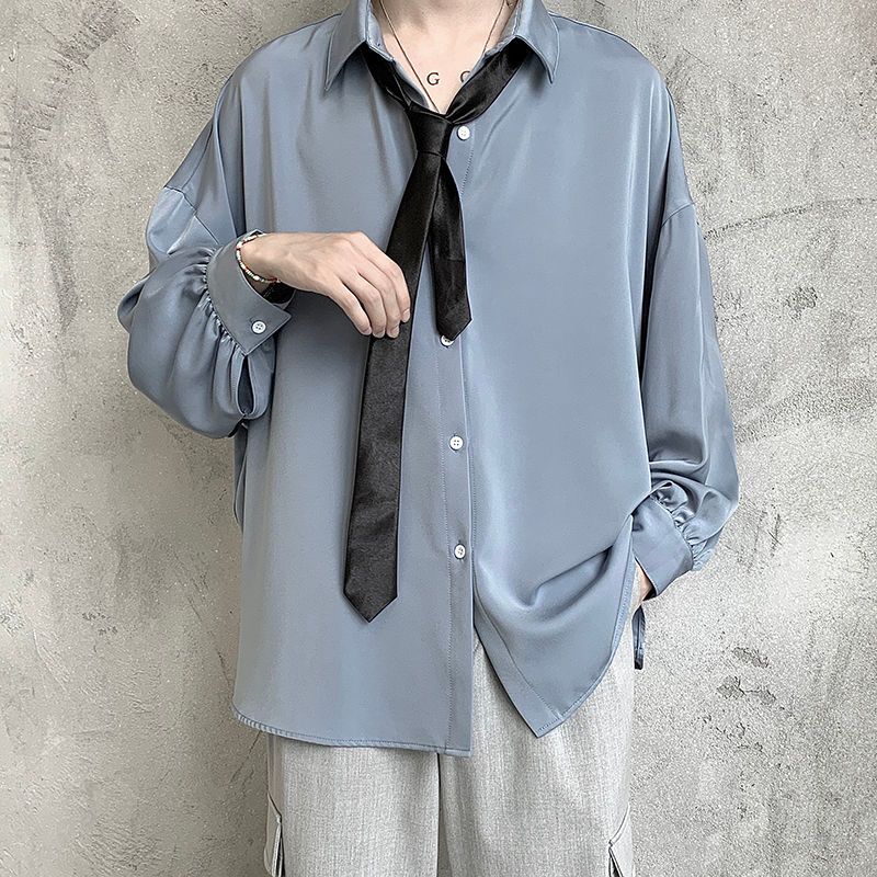 Mens Casual Shirts Tie Dress Shirt 