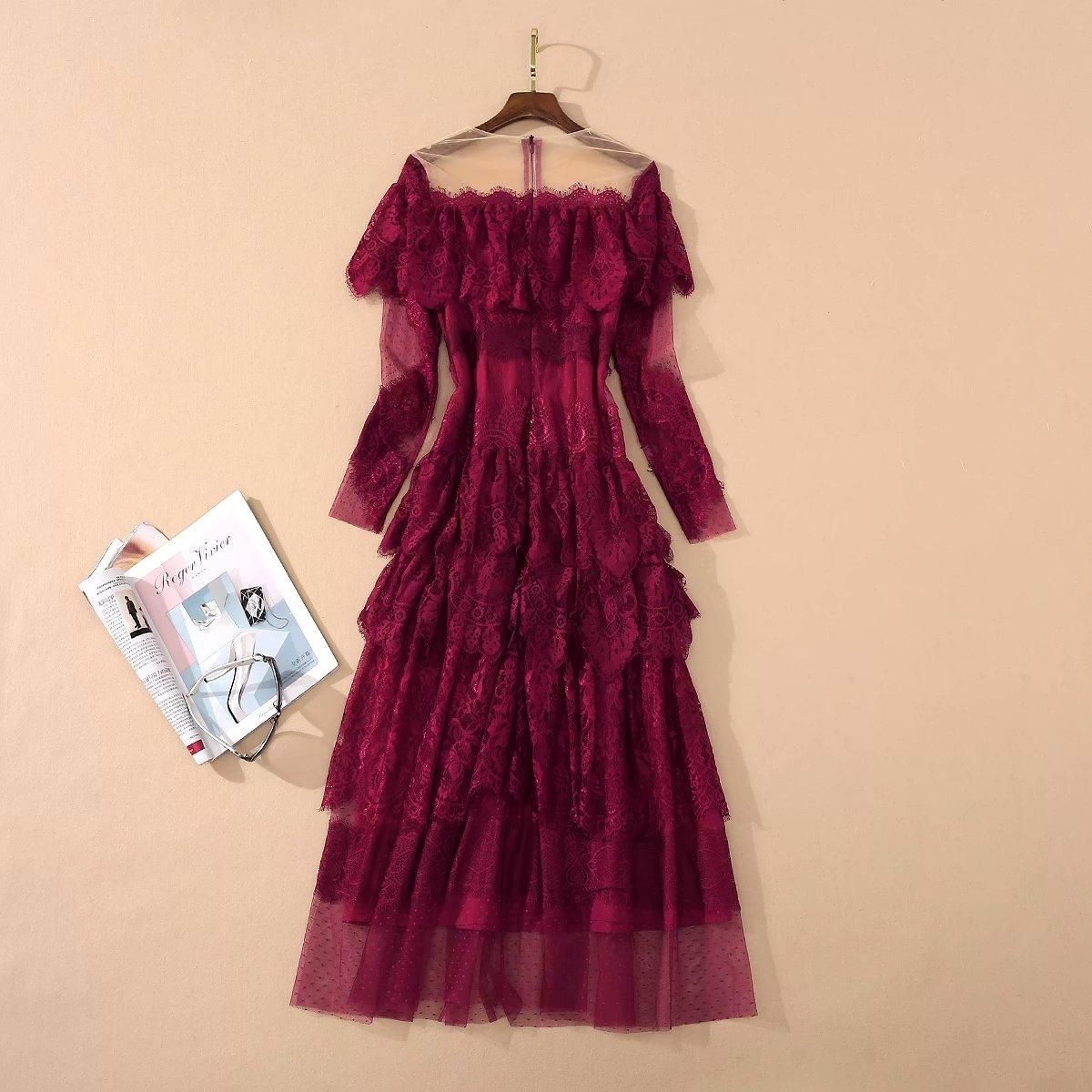 wine red lace dress