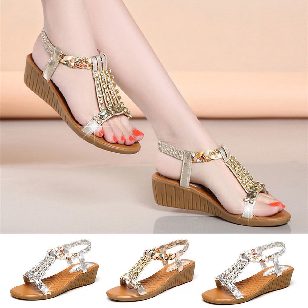 Seaintheson Womens Shoes Womens Summer Crystal Bling Wedges Sandals Ladies Bohemia Beach Shoes Casual Roman Sandals Seaintheson Womens Shoes Womens Summer Crystal Bling Wedges Sandals Ladies Bohemia Beach Shoes Casual Roman Sandals