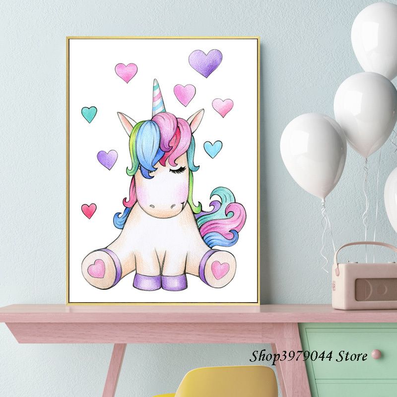 >2021 Unicorn Poster Nursery Wall Art Print Watercolor Hearts Canvas Painting Nordic Kids Poster Wall Pictures Baby Girl Room Decor From Haloqueen 3 64 Dhgate Com