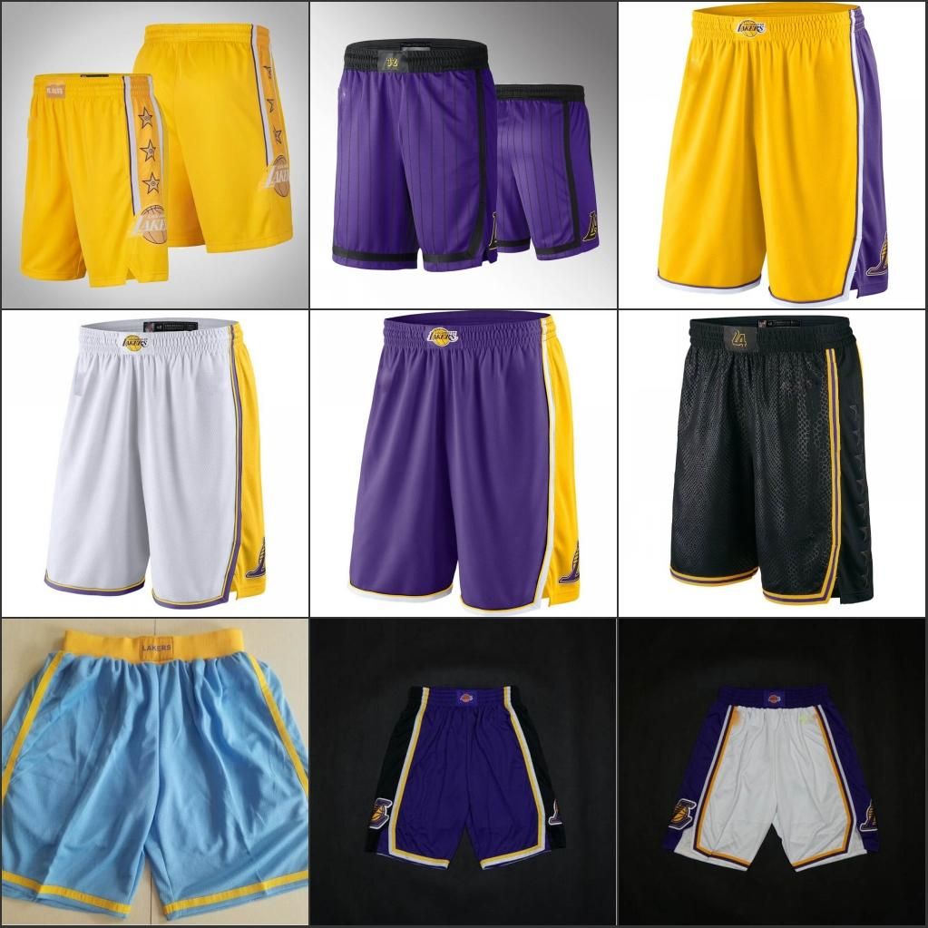 Los Angeles Lakers Men Gold White Nba Swingman Basketball Shorts Supplier