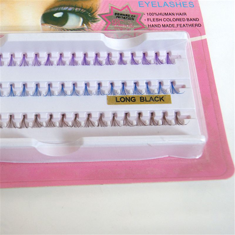 3 Colors 60 Cluster Lashes Human Hair Individual Eyelashes Brown Blue  Purple Mixed in One Tray