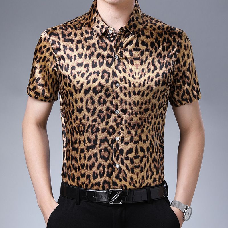 Mens Casual Shirts Leopard Print Mens 