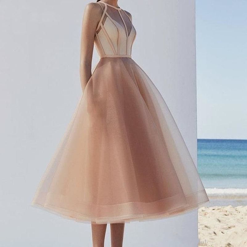 Compra Champagne Elegante Organza Una Línea De Vestidos De Baile De  Longitud De Té Ocasión Corto Gasa Vestido De Las Muchachas Vestido Especial  De Los Vestidos De Noche Barato | Entrega Rápida