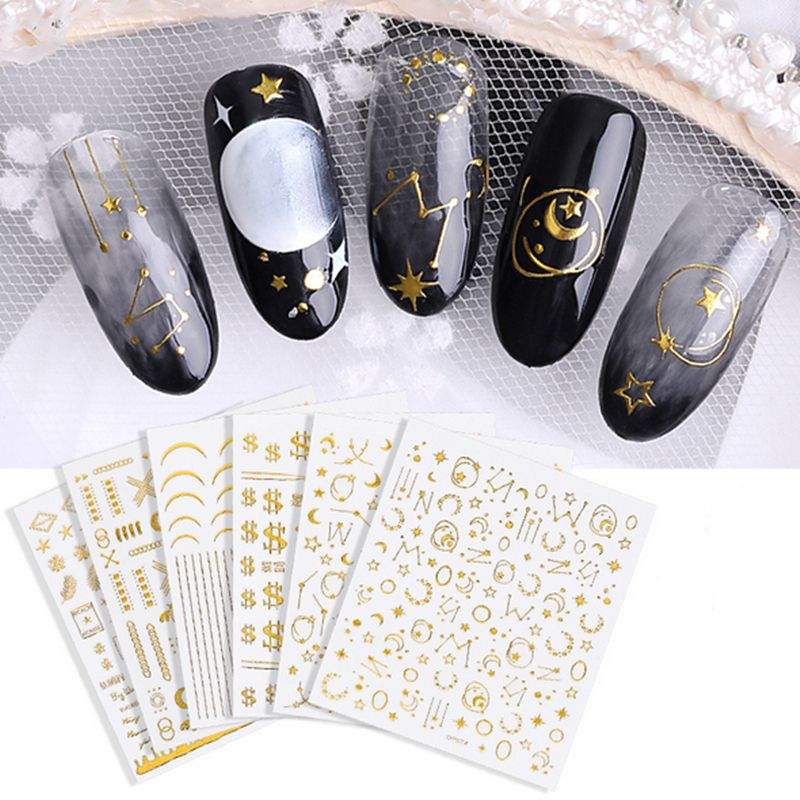 Mix Design Nail Art 3d Decal Stickers Alphabet Letters Stars Moon Sun Ultra Thin Gold Acrylic Nails Tool Fingernail Stickers Decals French Manicure Nail Stickers From Djyecho 0 29 Dhgate Com