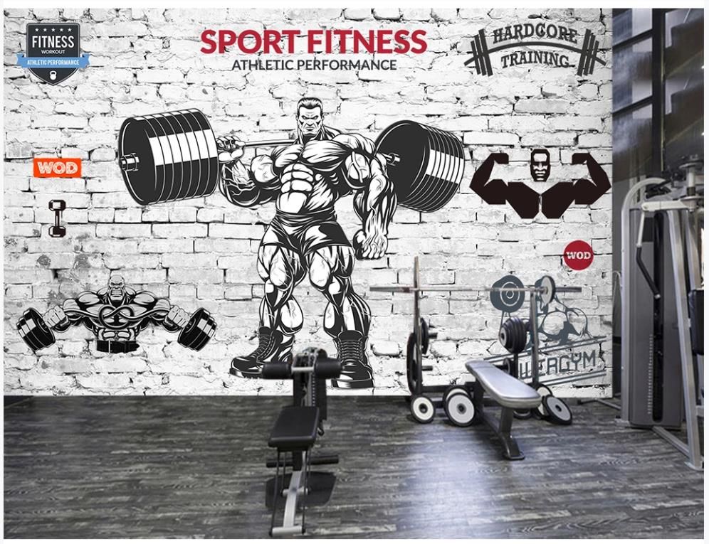 Custom photo wallpapers for walls 3d Gym murals Retro brick wall muscular  man sports gym club