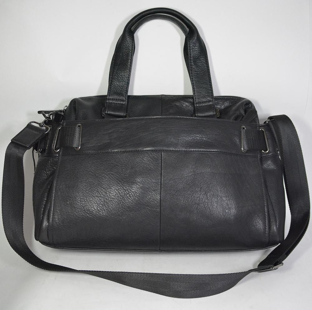 black leather laptop tote